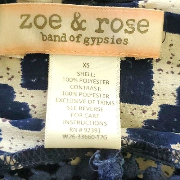 Zoe & Rose Boho Navy & White Lace Flowy Summer Festival Silky Shift Mini Dress - Picture 12 of 13